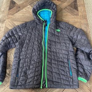 The North Face grey jacket with blue lining—boys XL (18/20) or mens small